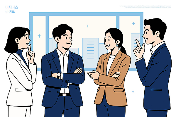 직업 컨셉 회사 비즈니스 모션 말하기 작업 네트워크 파일형식 벡터 회의 대화 협력 아이디어 사무실 사람 전문직 소통 업무 전략 발표 토론 직장 커뮤니케이션 네트워킹 리더쉽 듣기 국내일러스트 AI파일 일러스트