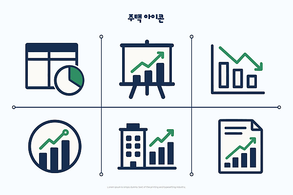 일러스트 그래프 주택 경제 유행 자료 성장 변화 시장 분석 투자 건축모형 서류판 지표 국내일러스트 AI파일 컨셉 비즈니스 건물 모형 사무용품 파일형식 벡터