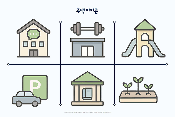 디자인 일러스트 가정 주택 건물 생활 그래픽 운동 정원 공간 놀이터 주차 시설 체육관 국내일러스트 AI파일 건축물 놀이 건강 파일형식 벡터
