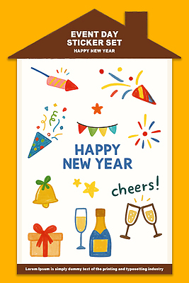 PSD 디자인 기념일 행복 스티커 일러스트 새해 기념 폭죽 선물 이벤트 장식 파티 축제 달력 축하 샴페인 프레젠테이션 기념품 풍선 국내일러스트 감정 컨셉 주류 오브젝트 파일형식