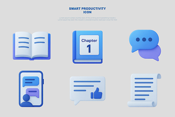 아이콘 컨셉 말하기 사무용품 파일형식 스마트 디자인 기능 정보 전달 커뮤니케이션 메모지 메시지 책 사용자 서류판 대화 3D아이콘 PSD