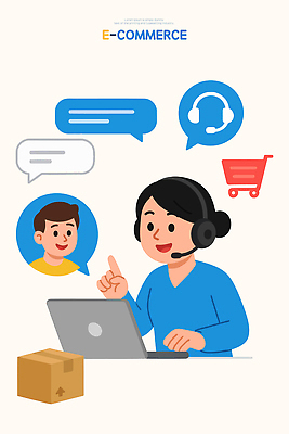 일러스트 비즈니스 대화 그래픽 컴퓨터 홈페이지 쇼핑카 상담원 접속 배송 서비스 온라인쇼핑 텔레마케팅 주문 소통 지원 피드백 국내일러스트 AI파일 컨셉 말하기 전자제품 쇼핑 카트 사무원 서비스업 온라인 파일형식 벡터