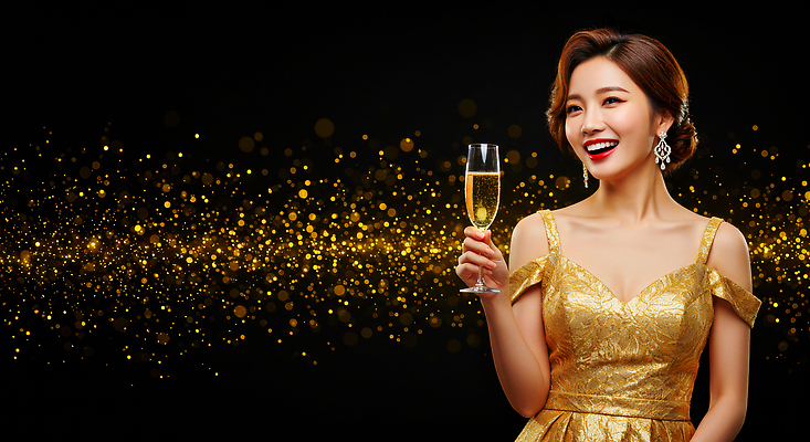 JPG 편집이미지 드레스 여자 행복 백그라운드 장신구 웃음 이벤트 반짝임 파티 사진촬영 축제 기쁨 금색 분위기 샴페인 의료성형뷰티 송년회 편집실사 옷 감정 컬러 컨셉 모션 주류 표정 사람 촬영 CG 연말 파일형식