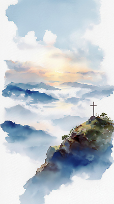 자연요소 감정 종교 컨셉 날씨 풍경 태양 노을 생태계 파일형식 탑뷰 산 십자가 햇빛 자연 하늘 뷰티풀 고요 믿음 전경 수채화 조용 일출 일몰 바람 평화 일러스트 국내일러스트 JPG 천주교 기독교