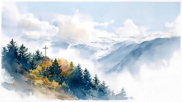 계절 종교 컨셉 휴식 노을 야간 생태계 파일형식 십자가 산 풍경 평화 신비 자연 숲 하늘 저녁 일출 일몰 여름 여행 조용 기도 산책 일러스트 국내일러스트 JPG 천주교 기독교 수채화