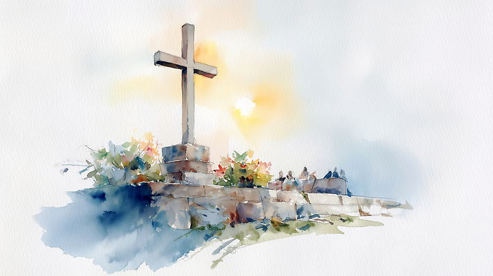 주간 자연요소 식물 감정 종교 컨셉 노을 생태계 파일형식 십자가 아침 풍경 언덕 태양 꽃 평화 자연 조용 상징 예술 그림 여유 뷰티풀 일출 기념비 일러스트 국내일러스트 JPG 천주교 기독교 수채화