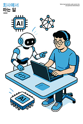 교육 컨셉 비즈니스 전자제품 작업 개발 파일형식 벡터 AI_인공지능 로봇 사무실 컴퓨터 협력 기술 미래 사람 프로그래밍 자료 소프트웨어 학습 디지털 사용자 인터페이스 실험 국내일러스트 AI파일 일러스트
