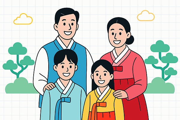 나무 전통 문화 컬러 일러스트 가족 자연 휴식 기념 대화 웃음 평화 기쁨 만남 절 전통의상 한복 소중 새해복많이받으세요 국내일러스트 AI파일 식물 한국전통 감정 컨셉 관계 새해 표정 말하기 인사 생태계 파일형식 벡터