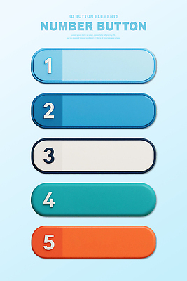 PSD 편집이미지 디자인 컬러 버튼 그래픽 파란색 숫자 흰색 배열 모던 청록색 UI 편집3D 문자 3D 파일형식