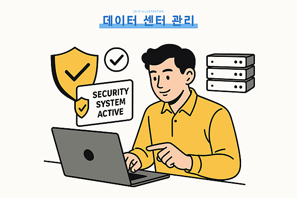 일러스트 기술 관리 정보기술 노트북 컴퓨터 디지털 자료 정보 작업 기술자 전문직 보호 집중 확인 보안 시스템 국내일러스트 AI파일 직업 컨셉 안전 전자제품 파일형식 벡터