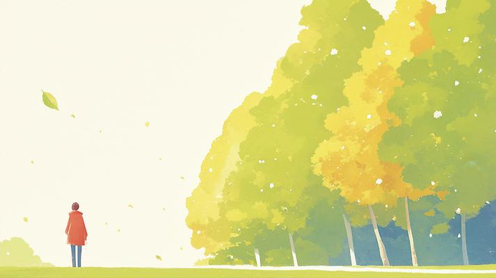 자연요소 식물 컬러 컨셉 의자 날씨 휴식 생태계 파일형식 나무 사람 풍경 고요 평화 노란색 빨간색 자연 야외 산책 순간 뷰티풀 벤치 잎 바람 초록색 길 JPG 일러스트 국내일러스트