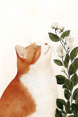 식물 동물 감정 컬러 컨셉 포유류 생활 반려동물 생태계 냄새 파일형식 고양이 꽃 향기 자연 행복 기쁨 잎 귀여움 평화 순간 주황색 흰색 라이프 풍경 그림 JPG 일러스트 국내일러스트