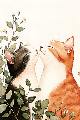 식물 감정 컬러 컨셉 포유류 촬영기법 반려동물 생태계 파일형식 고양이 사랑 자연 흑백 주황색 동물 그림 예술 행복 소통 귀여움 묘사 생명 정원 잎 JPG 일러스트 국내일러스트