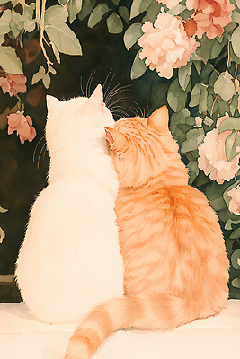 식물 동물 꽃 감정 컨셉 2 포유류 관계 모션 라이프 반려동물 감각 생태계 파일형식 고양이 꽃밭 사랑 자연 편안함 두마리 앉기 소통 평화 백그라운드 일상 털 친구 JPG 일러스트 국내일러스트