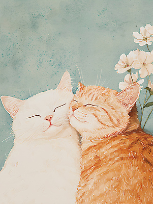 식물 동물 감정 컬러 컨셉 포유류 표정 반려동물 감각 생태계 파일형식 고양이 행복 꽃 미소 함께함 귀여움 수채화 그림 예술 백그라운드 파란색 사랑 편안함 자연 부드러움 JPG 일러스트 국내일러스트