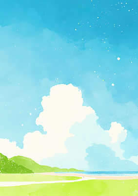 자연요소 계절 감정 바다 컬러 컨셉 라이프 노을 생태계 파일형식 하늘 해변 초록색 언덕 풍경 자연 평화 여유 일상 여름 여행 일출 즐거움 예술 수채화 국내일러스트 일러스트 JPG 구름