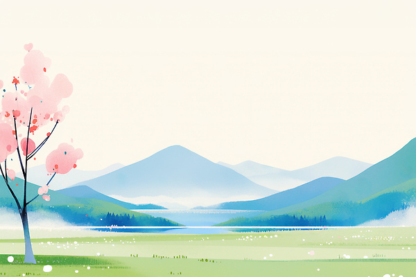 식물 꽃 감정 컨셉 산 생태계 파일형식 풍경 자연 언덕 나무 벚꽃 하늘 평화 뷰티풀 산맥 초원 계곡 생명 조화 고요 기쁨 컬러 국내일러스트 일러스트 JPG