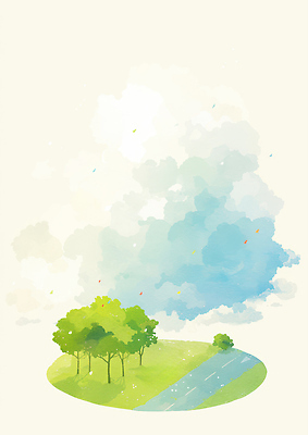 자연요소 식물 계절 공공시설 컬러 컨셉 자연 날씨 감각 그림 생태계 파일형식 나무 하늘 풍경 평야 초원 파란색 부드러움 바람 조화 평화 환경 여름 생명 공원 여행 풍경화 시원함 국내일러스트 일러스트 JPG 구름