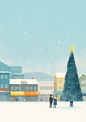 자연요소 식물 건축물 계절 기념일 감정 컬러 다수 컨셉 크리스마스 사람 파일형식 겨울 크리스마스트리 마을 여러명 만남 광장 따뜻함 소중 풍경 즐거움 축제 평화 노란색 건물 나무 별 행복 국내일러스트 일러스트 JPG