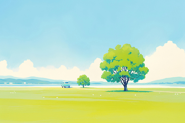 식물 계절 감정 육상교통 컨셉 야외활동 운전 생태계 파일형식 나무 자동차 풍경 초원 호수 평화 자연 여유 여름 야외 드라이브 명상 여행 소풍 휴식 조용 국내일러스트 일러스트 JPG