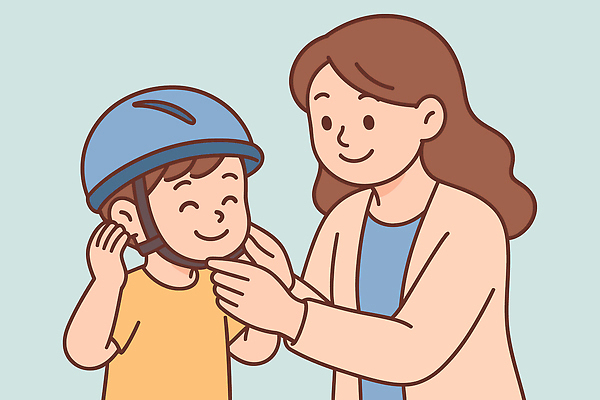 교육 감정 컨셉 가족 관계 사람 바이크 보호장비 파일형식 벡터 자전거 헬멧 안전 어린이 부모 라이딩 보호 장신구 착용 준비 즐거움 가르침 외출 모션 교훈 행복 경고 취미 일러스트 국내일러스트 AI파일