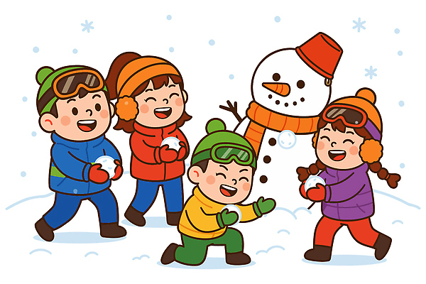 어린이 크리스마스 겨울 일러스트 눈사람 놀이 웃음 친구 즐거움 눈싸움 눈덩이 흰눈 국내일러스트 AI파일 계절 기념일 감정 관계 눈_날씨 표정 사람 싸움 파일형식 벡터