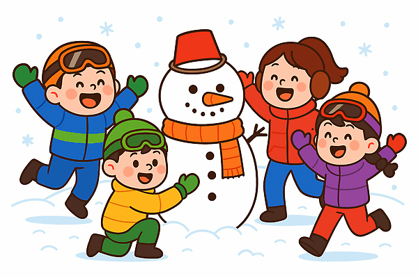 행복 어린이 컬러 겨울 일러스트 가족 자연 눈사람 놀이 날씨 겨울스포츠 웃음 야외 활발 즐거움 겨울옷 국내일러스트 AI파일 옷 계절 감정 스포츠 컨셉 관계 표정 사람 생태계 파일형식 벡터