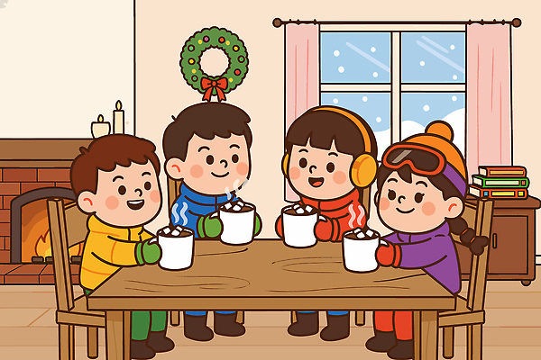 행복 컬러 크리스마스 겨울 일러스트 창문 가족 놀이 따뜻함 대화 장식 친구 방 모임 즐거움 코코아 따뜻한음료 오후 국내일러스트 AI파일 계절 기념일 감정 음료 관계 말하기 파일형식 벡터