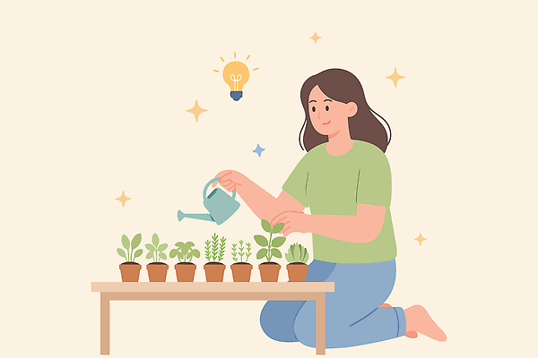 감정 컨셉 모션 사람 내부 라이프 생태계 채식주의자 파일형식 벡터 여자 식물 화분 물주기 가꾸기 실내 일상 정원 자연 생명 사랑 휴식 아이디어 행복 기쁨 하늘 흙 성장 일러스트 국내일러스트 AI파일 채식 비건