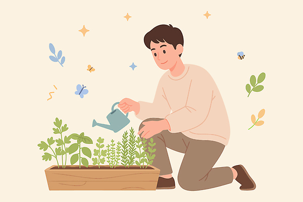 남자 감정 어린이 컬러 곤충 컨셉 모션 생태계 원예 채식주의자 파일형식 벡터 소년 정원 식물 물주기 나비 자연 행복 초록색 여유 환경 귀여움 정원가꾸기 성장 평화 뷰티풀 일러스트 국내일러스트 AI파일 채식 비건