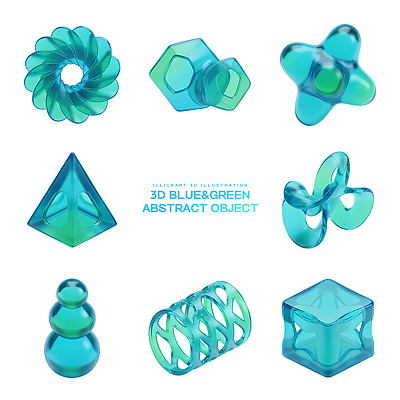 모양 PSD 편집이미지 디자인 예술 컬러 추상 초록색 파란색 조형물 투명 크기 배열 입체 기하학 조화 창의성 편집3D 무늬 미술 3D 파일형식