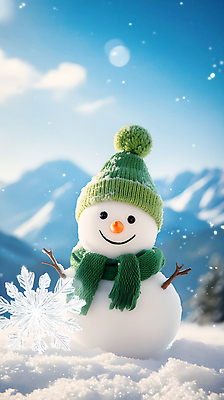 편집이미지 계절 감정 컬러 컨셉 눈_날씨 목도리 생태계 파일형식 눈사람 겨울 산 풍경 초록색 스카프 자연 귀여움 즐거움 눈송이 JPG 이미지편집