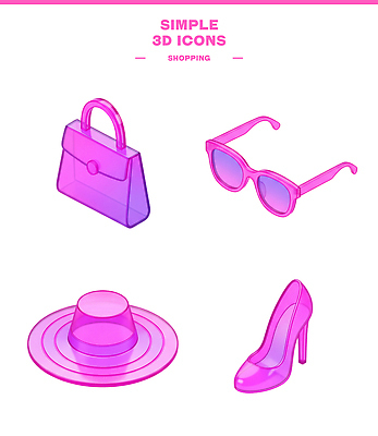 아이콘 안경 구두 컬러 가방 여성화 디지털합성 파일형식 쇼핑 분홍색 3D 핸드백 선글라스 하이힐 스타일 패션 디자인 장신구 유행 3D아이콘 PSD
