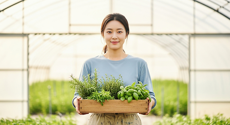 JPG 식물 편집이미지 여자 농업 채소 자연 초록색 햇빛 농장 수확 농촌 농부 나무상자 허브 원예 건강식 온실 의료성형뷰티 편집실사 직업 산업 음식 컬러 사람 취미 상자 태양 시골 CG 생태계 파일형식