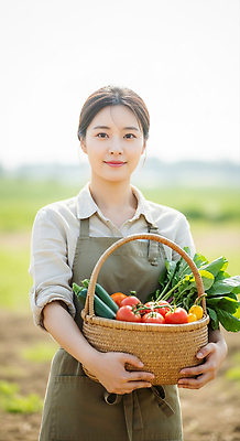 JPG 편집이미지 전통 농업 채소 과일 자연 건강 미소 초원 농작물 햇빛 농장 바구니 수확 농촌 신선 농부 의료성형뷰티 편집실사 직업 산업 표정 태양 시골 CG 생태계 파일형식