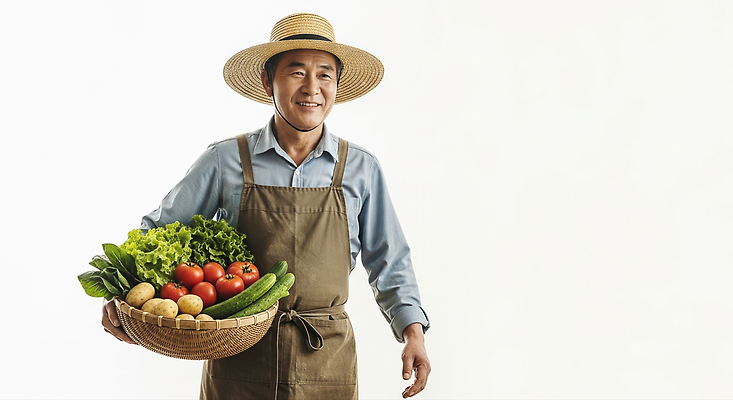 JPG 편집이미지 남자 농업 채소 자연 건강 웃음 농작물 농장 바구니 수확 농촌 신선 작업 농부 유기농 의료성형뷰티 편집실사 직업 웰빙 산업 표정 사람 시골 CG 생태계 파일형식