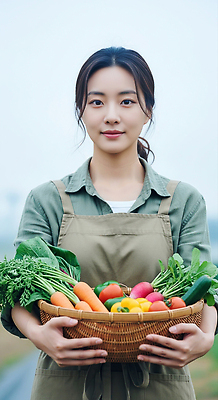 JPG 식물 편집이미지 여자 컬러 농업 채소 자연 건강 농작물 농장 바구니 수확 농촌 신선 농부 힐링 의료성형뷰티 편집실사 직업 산업 사람 시골 CG 생태계 파일형식