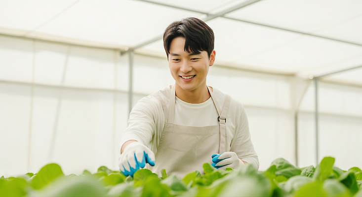 JPG 식물 편집이미지 농업 채소 자연 웃음 파란색 농작물 환경 농사 농촌 작업 농부 상추 온실 의료성형뷰티 편집실사 직업 산업 컬러 표정 시골 CG 생태계 파일형식