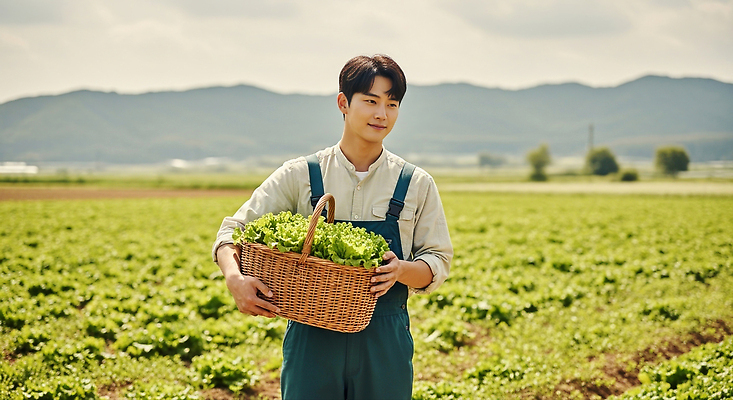 JPG 편집이미지 남자 농업 자연 날씨 산 초원 태양 농장 바구니 수확 농촌 작업 농부 상추 의료성형뷰티 편집실사 자연요소 직업 산업 채소 사람 시골 CG 생태계 파일형식