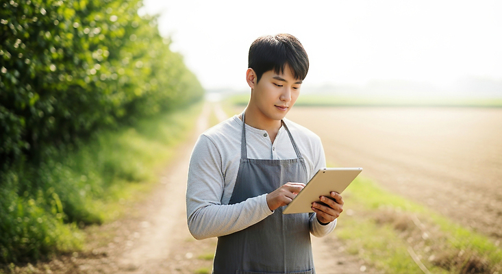 JPG 편집이미지 밭 농업 자연 기술 농작물 스마트폰 태블릿 햇빛 농장 환경 농촌 작업 농부 의료성형뷰티 편집실사 직업 산업 전자제품 핸드폰 스마트기기 태양 시골 CG 생태계 파일형식