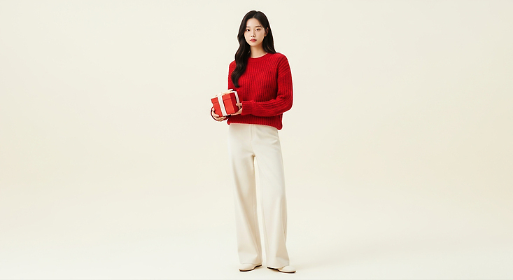 기념일 컨셉 바지 휴가 사람 CG 파일형식 모델 여자 흰바지 선물 패션 촬영 크리스마스 스타일 포즈 뷰티풀 화사함 심플 매력적 편집이미지 편집실사 JPG 의료성형뷰티 홀리데이