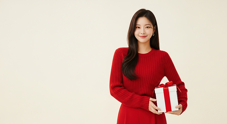 기념일 감정 컨셉 상의 휴가 표정 사람 이벤트 CG 파일형식 여자 선물 스웨터 미소 포즈 패션 크리스마스 축하 기쁨 연말 스타일 행복 편집이미지 편집실사 JPG 의료성형뷰티 홀리데이