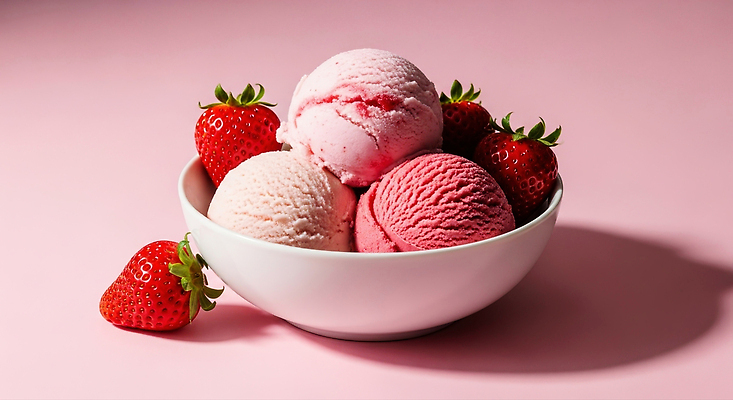 JPG 편집이미지 그릇 분홍색 컬러 과일 식탁 딸기 아이스크림 디저트 여름 신선 달콤 맛 조화 편집실사 AI포토 AI콘텐츠 식기 계절 음식 컨셉 탁자 CG 파일형식