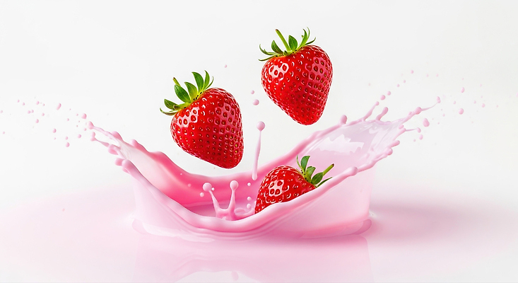 계절 음식 컬러 과일 유제품 CG 파일형식 딸기 우유 분홍색 신선 여름 음료 스플래쉬 건강 디저트 맛있는 크림 수분_꽃가루 편집이미지 편집실사 JPG