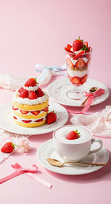 JPG 편집이미지 음료 컬러 백그라운드 과일 탁자 딸기 디저트 장식 컵 귀여움 케이크 달콤 크림 뷰티풀 편집실사 AI포토 AI콘텐츠 식기 음식 가구 컨셉 맛 CG 파일형식