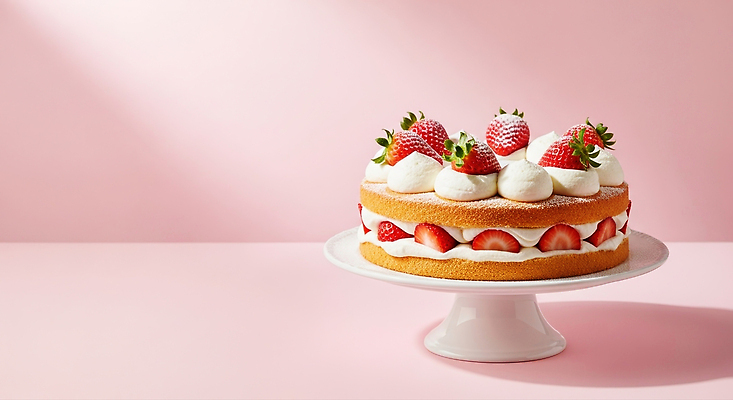 식기 기념일 음식 컬러 과일 디저트 이벤트 제과제빵 젖음 맛 크림 CG 파일형식 케이크 딸기 생크림 분홍색 접시 장식 제빵 달콤 생일 파티 촉촉함 맛있는 편집이미지 편집실사 JPG