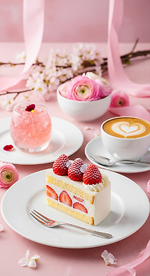 식물 감정 음식 컬러 컨셉 과일 디저트 크림 CG 파일형식 케이크 생크림 딸기 분홍색 음료 꽃 오후 즐거움 빵 맛 편집이미지 편집실사 JPG