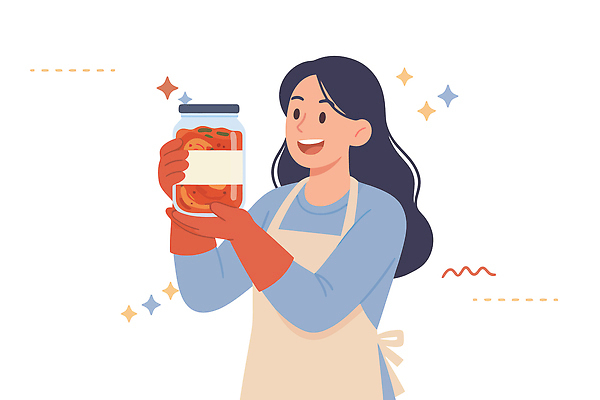 손 여자 행복 음식 채소 일러스트 재료 김치 표정 건강 요리 취미 주방 수확 맛 레시피 김장 절임 정성 국내일러스트 AI파일 감정 한식 컨셉 농업 사람 신체부위 파일형식 벡터