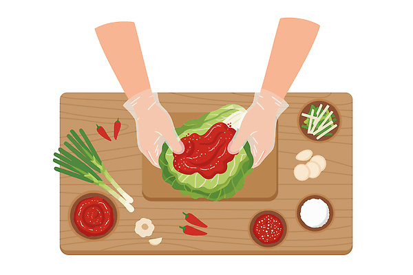 전통 손 한식 장갑 채소 일러스트 재료 고추 김치 마늘 요리 주방 양념 고추장 준비 양배추 소금 발효 김장 생강 대파 국내일러스트 AI파일 잡화 음식 신체부위 파 파일형식 벡터