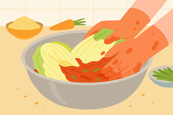 손 한식 음식 채소 일러스트 재료 가정 김치 마늘 요리 주방 신선 양념 장 혼합 배추 만들기 레시피 김장 고춧가루 국내일러스트 AI파일 모션 신체부위 가루 파일형식 벡터